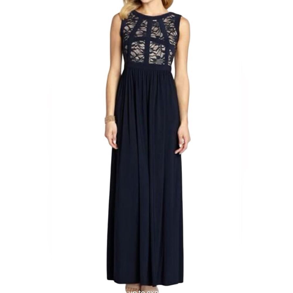 R&M RICHARDS Navy Lace Bodice Sleeveless Maxi Dress Size 14 Tall